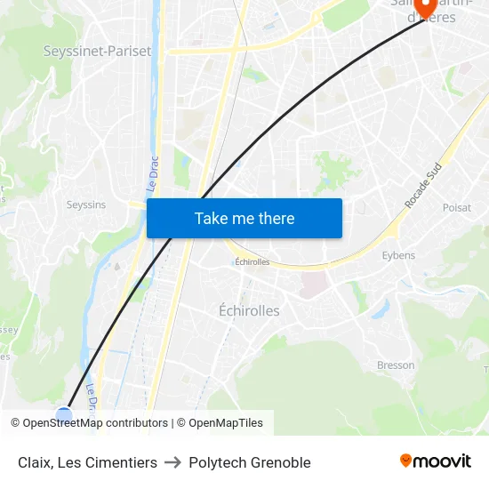 Claix, Les Cimentiers to Polytech Grenoble map
