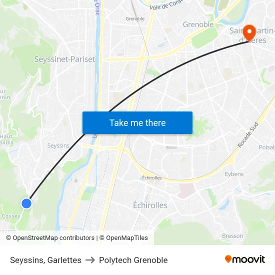 Seyssins, Garlettes to Polytech Grenoble map