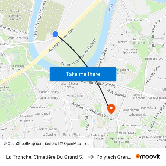 La Tronche, Cimetière Du Grand Sablon to Polytech Grenoble map