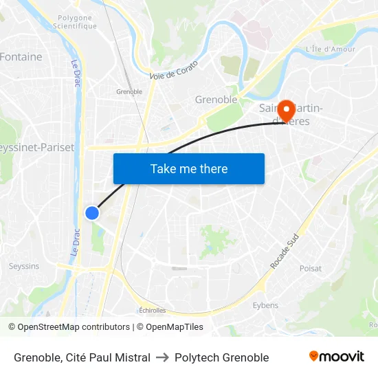 Grenoble, Cité Paul Mistral to Polytech Grenoble map
