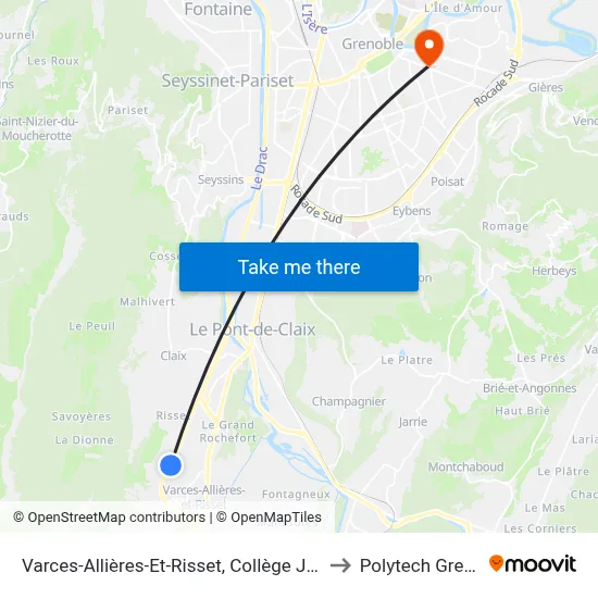 Varces-Allières-Et-Risset, Collège Jules Verne to Polytech Grenoble map