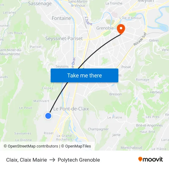 Claix, Claix Mairie to Polytech Grenoble map