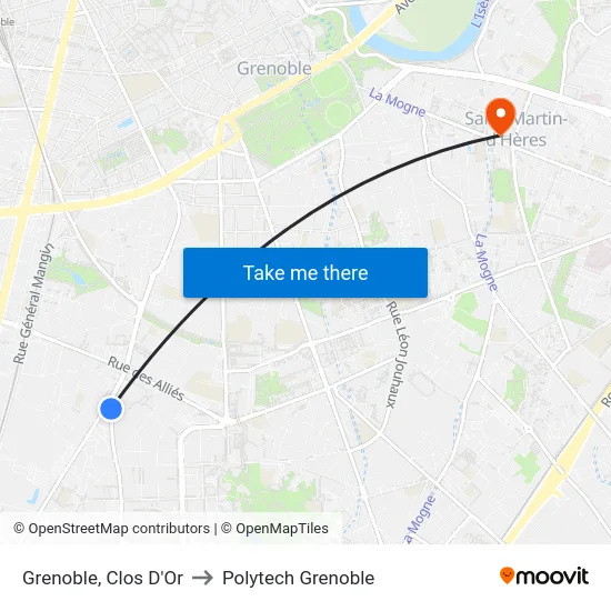 Grenoble, Clos D'Or to Polytech Grenoble map