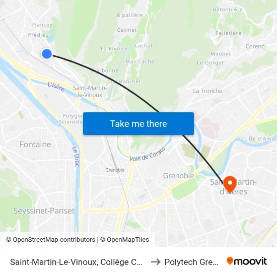 Saint-Martin-Le-Vinoux, Collège Chartreuse to Polytech Grenoble map