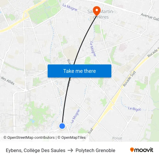 Eybens, Collège Des Saules to Polytech Grenoble map