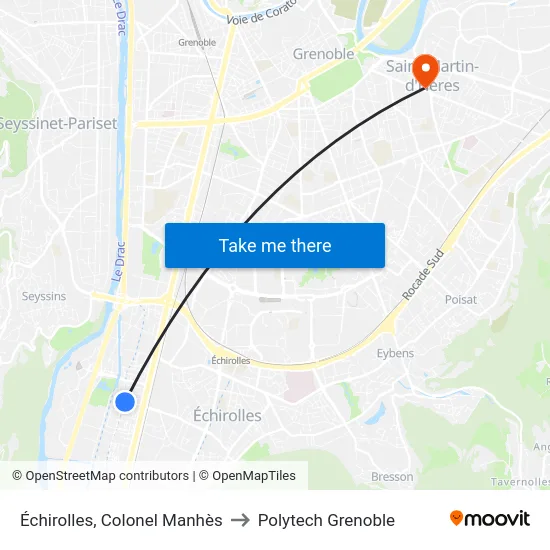 Échirolles, Colonel Manhès to Polytech Grenoble map