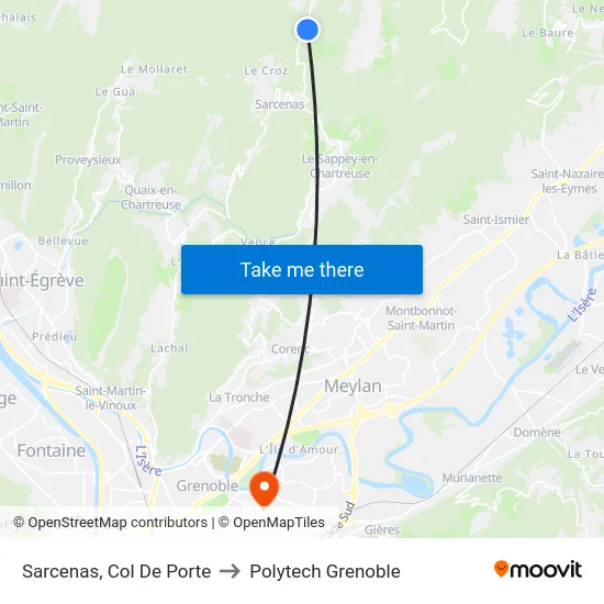 Sarcenas, Col De Porte to Polytech Grenoble map