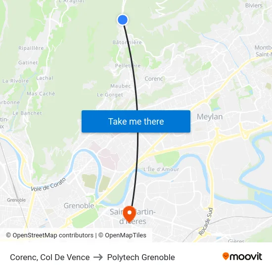 Corenc, Col De Vence to Polytech Grenoble map