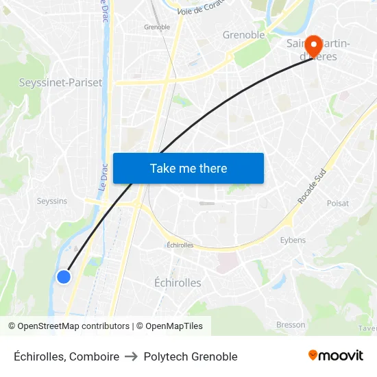 Échirolles, Comboire to Polytech Grenoble map