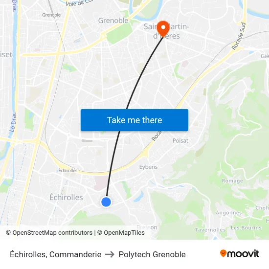 Échirolles, Commanderie to Polytech Grenoble map