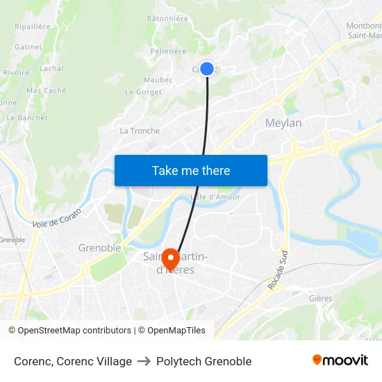 Corenc, Corenc Village to Polytech Grenoble map