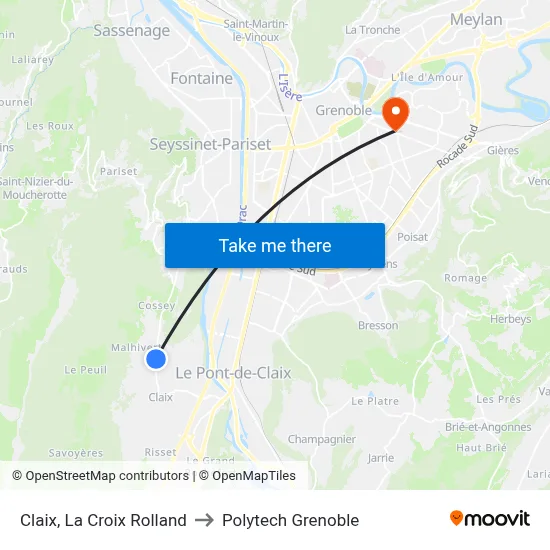 Claix, La Croix Rolland to Polytech Grenoble map