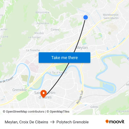 Meylan, Croix De Cibeins to Polytech Grenoble map