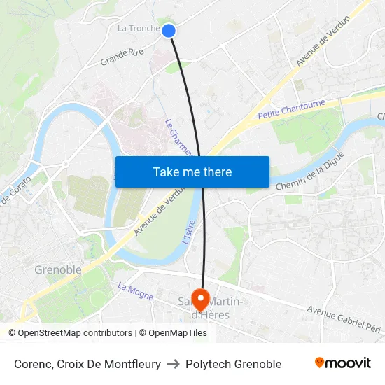 Corenc, Croix De Montfleury to Polytech Grenoble map