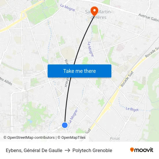 Eybens, Général De Gaulle to Polytech Grenoble map