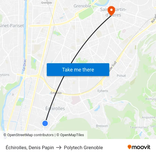 Échirolles, Denis Papin to Polytech Grenoble map