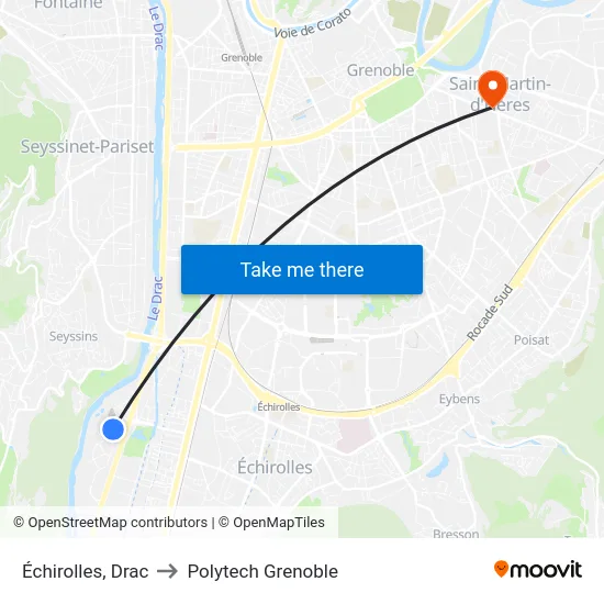 Échirolles, Drac to Polytech Grenoble map