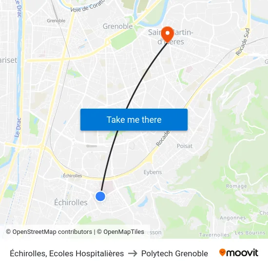 Échirolles, Ecoles Hospitalières to Polytech Grenoble map