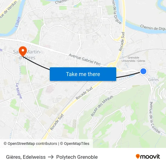 Gières, Edelweiss to Polytech Grenoble map