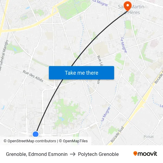 Grenoble, Edmond Esmonin to Polytech Grenoble map