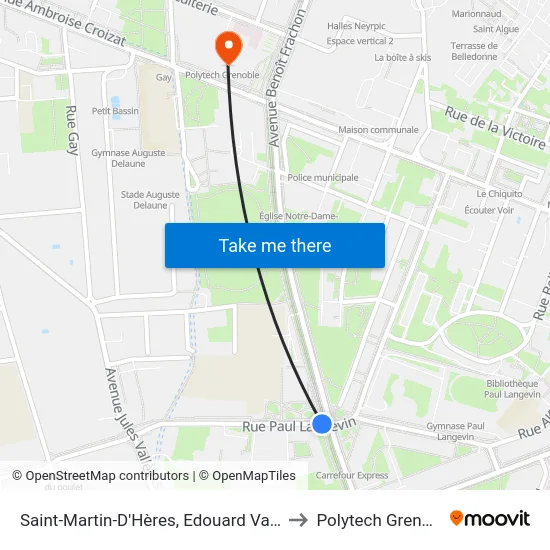 Saint-Martin-D'Hères, Edouard Vaillant to Polytech Grenoble map