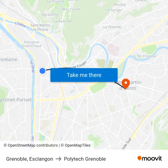 Grenoble, Esclangon to Polytech Grenoble map