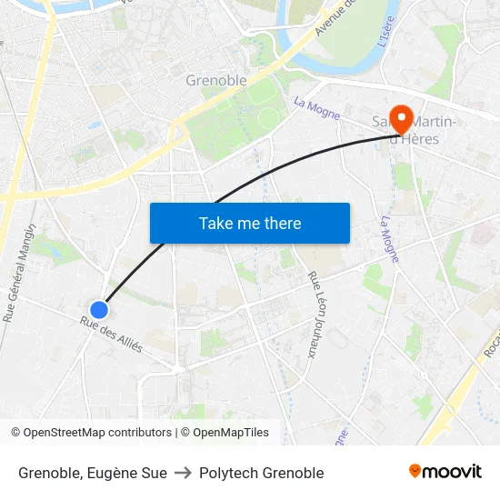 Grenoble, Eugène Sue to Polytech Grenoble map