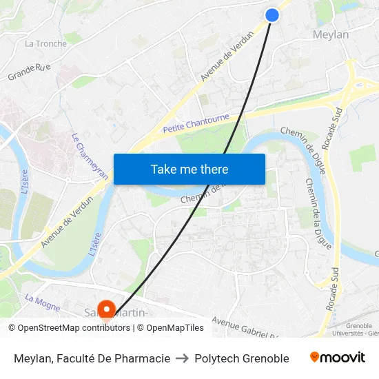 Meylan, Faculté De Pharmacie to Polytech Grenoble map