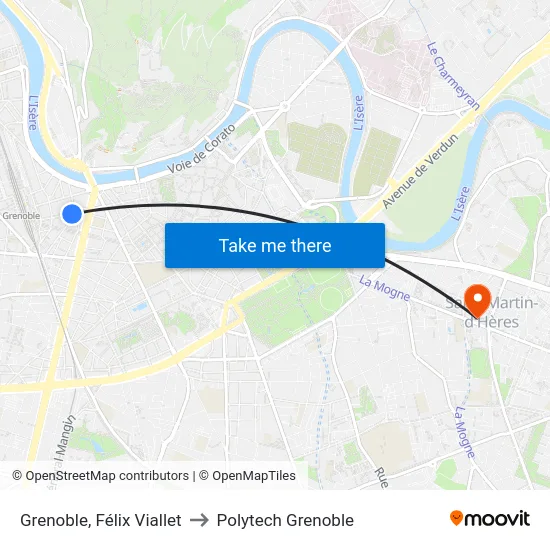Grenoble, Félix Viallet to Polytech Grenoble map
