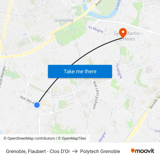 Grenoble, Flaubert - Clos D'Or to Polytech Grenoble map