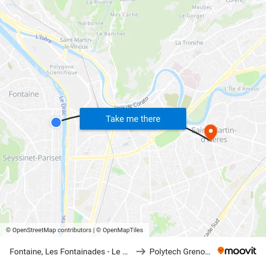 Fontaine, Les Fontainades - Le Vog to Polytech Grenoble map