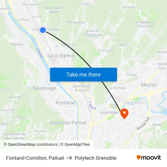 Fontanil-Cornillon, Palluel to Polytech Grenoble map