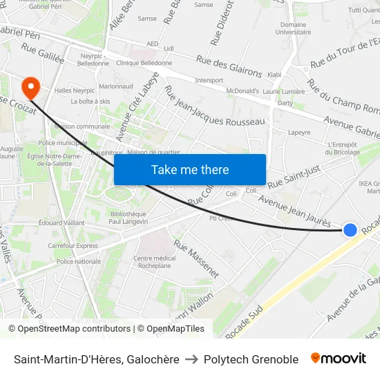 Saint-Martin-D'Hères, Galochère to Polytech Grenoble map