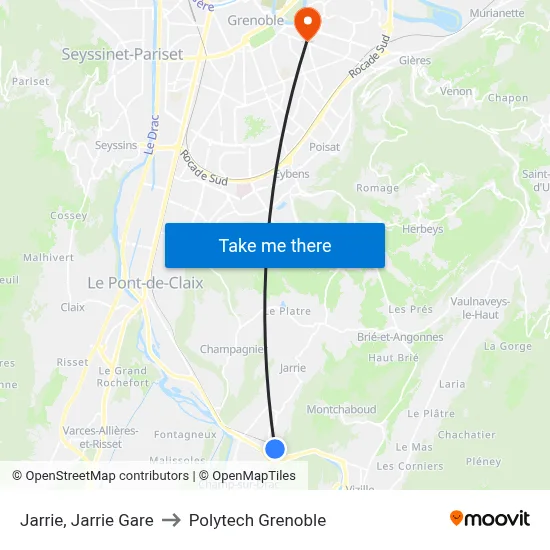 Jarrie, Jarrie Gare to Polytech Grenoble map