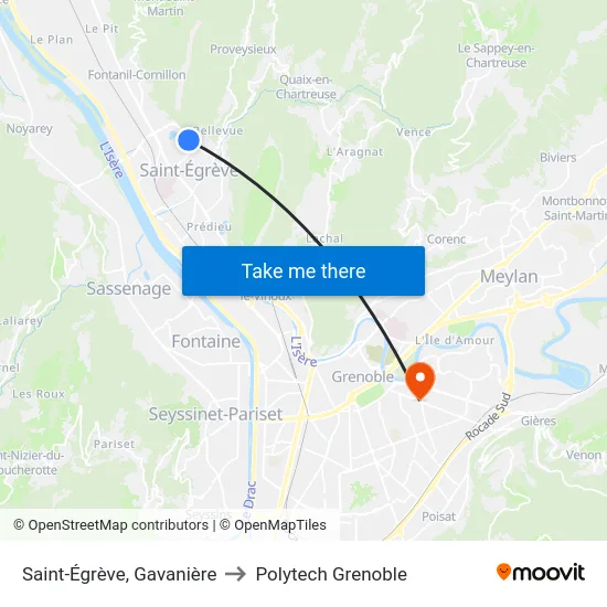 Saint-Égrève, Gavanière to Polytech Grenoble map