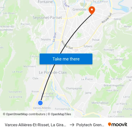 Varces-Allières-Et-Risset, La Giraudière to Polytech Grenoble map