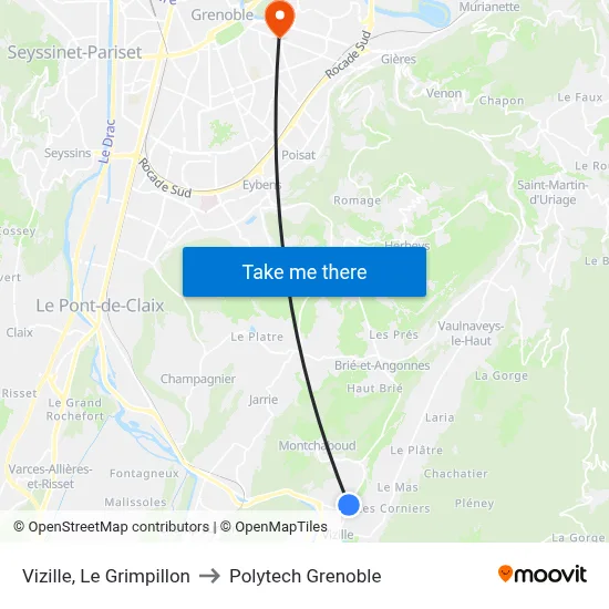 Vizille, Le Grimpillon to Polytech Grenoble map