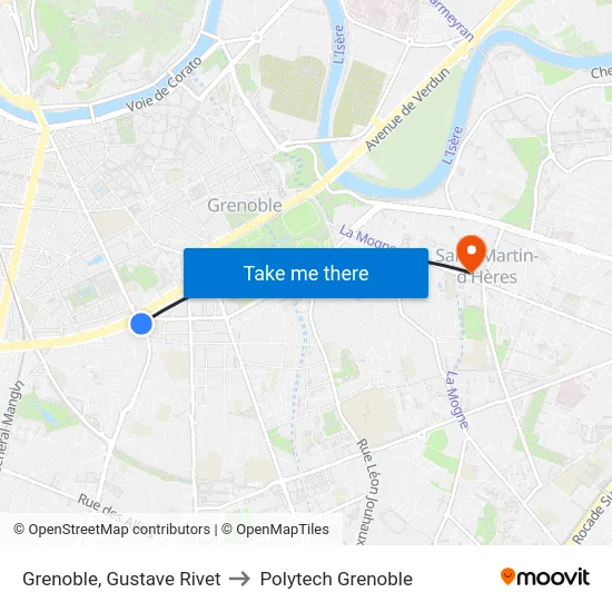 Grenoble, Gustave Rivet to Polytech Grenoble map