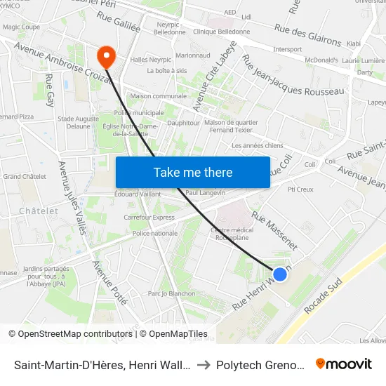 Saint-Martin-D'Hères, Henri Wallon to Polytech Grenoble map