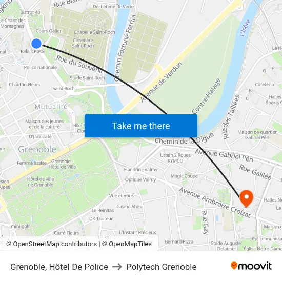 Grenoble, Hôtel De Police to Polytech Grenoble map