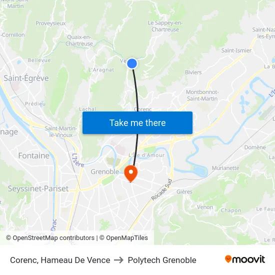Corenc, Hameau De Vence to Polytech Grenoble map