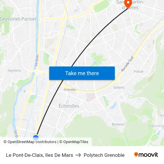 Le Pont-De-Claix, Iles De Mars to Polytech Grenoble map