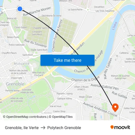Grenoble, Ile Verte to Polytech Grenoble map