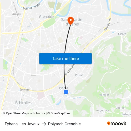 Eybens, Les Javaux to Polytech Grenoble map