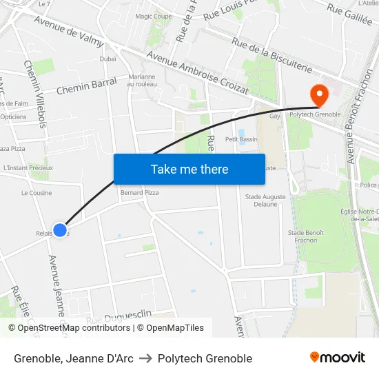 Grenoble, Jeanne D'Arc to Polytech Grenoble map