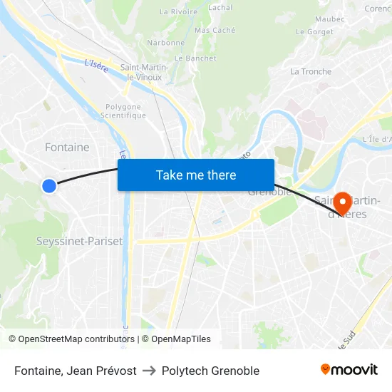 Fontaine, Jean Prévost to Polytech Grenoble map
