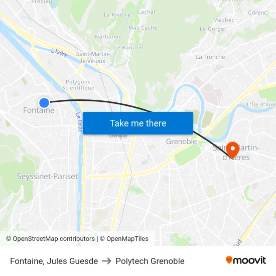Fontaine, Jules Guesde to Polytech Grenoble map