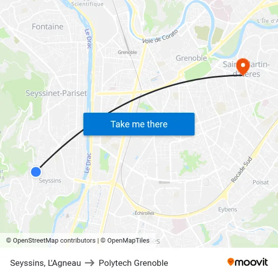 Seyssins, L'Agneau to Polytech Grenoble map