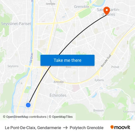Le Pont-De-Claix, Gendarmerie to Polytech Grenoble map