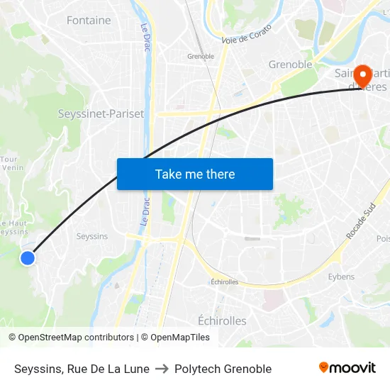 Seyssins, Rue De La Lune to Polytech Grenoble map